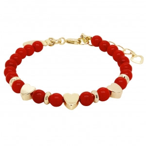Delino Three Gold Plated Brass 5x5MM Heart-4mm Balls Bracelet - B4735-B-GD