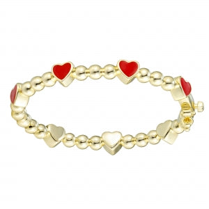 Delino Gold Plated Brass Balls- Enamel Heart Bangle - B4949-B-GD