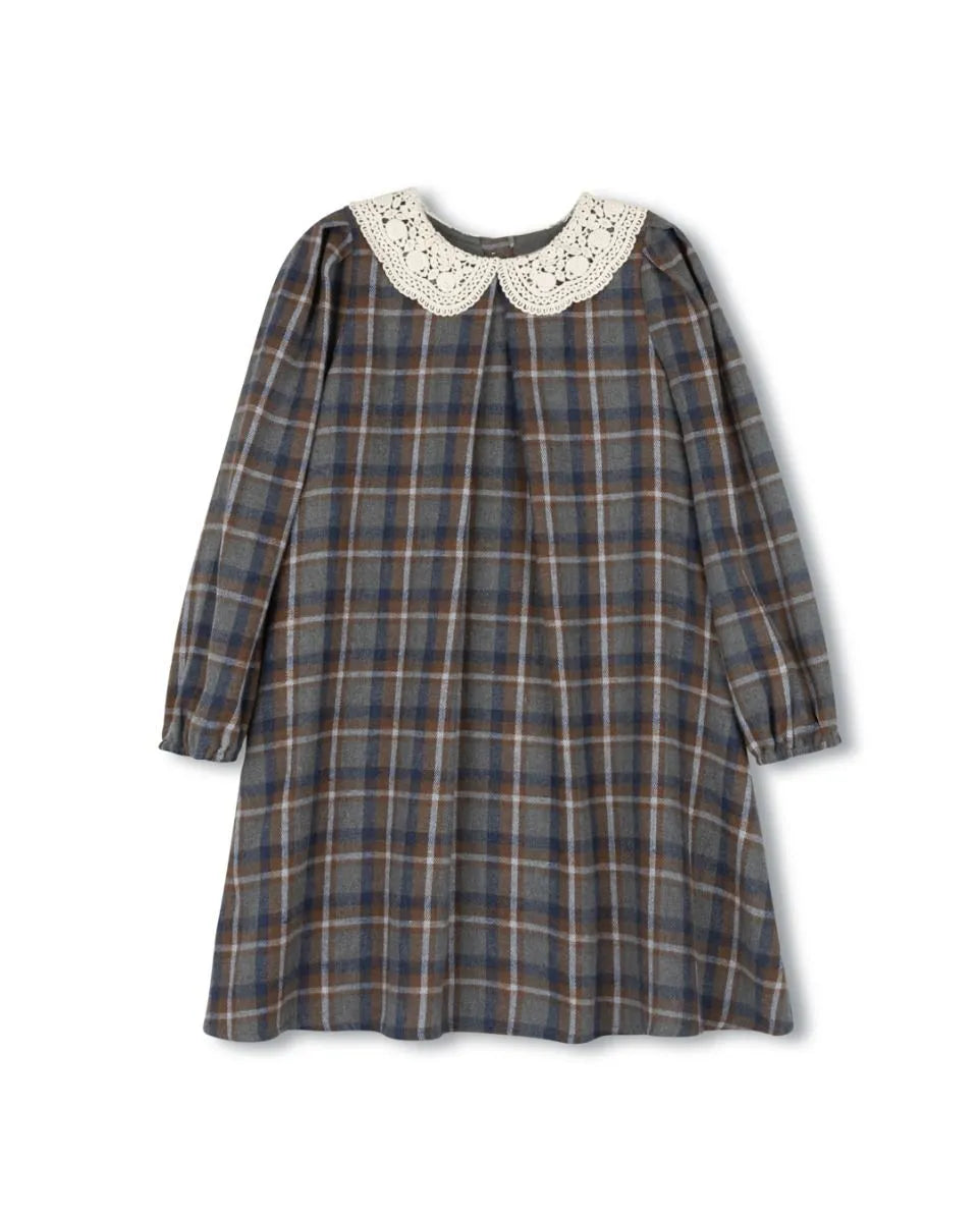 One Child Arlin Plaid Crochet Collar Dress - C-22798