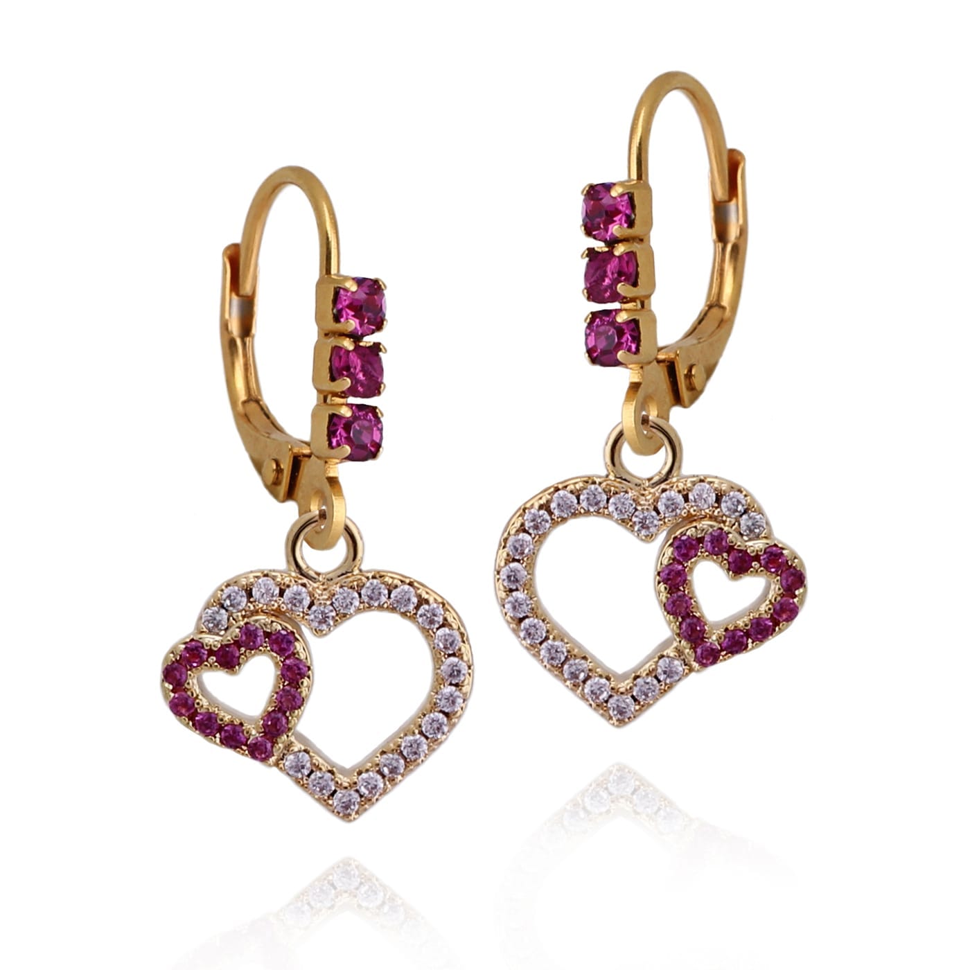 Cameo Inside Fuchsia Double Heart Earring - E50096