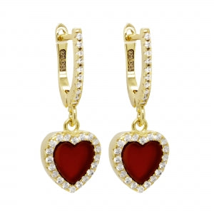 Delino Gold Plated Sterling Silver Heart And White CZ Lever Back Earring - EW15999-SS-GD