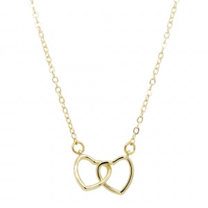 Delino Gold Plated Brass - Double Open Linked Hearts Necklace - N4787-B-GD
