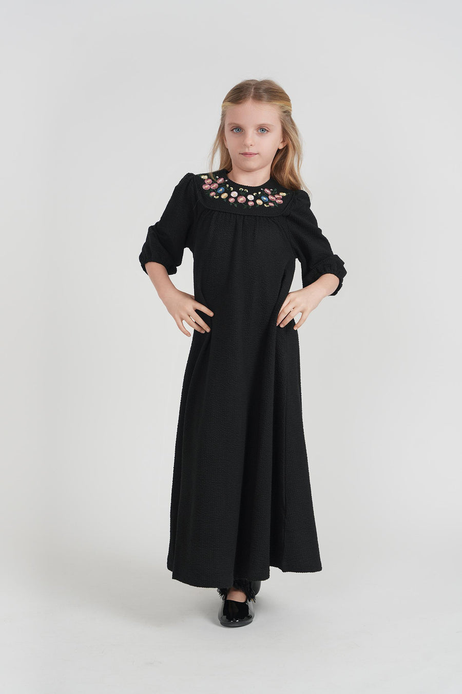 Seal Seersucker Robe With Embroidery - SB6CY2902D