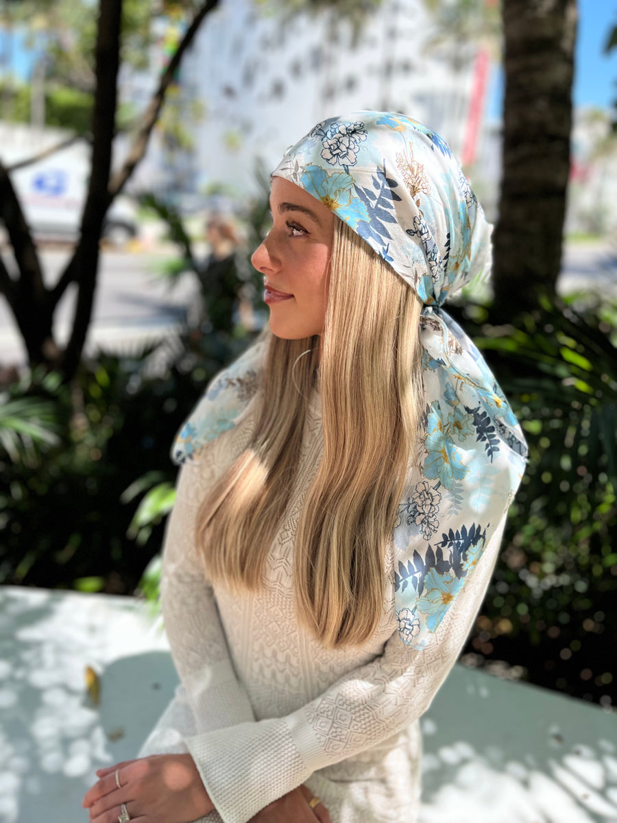 The Scarf Bar Blue Haze Florals Square Headscarf - 08-TSB