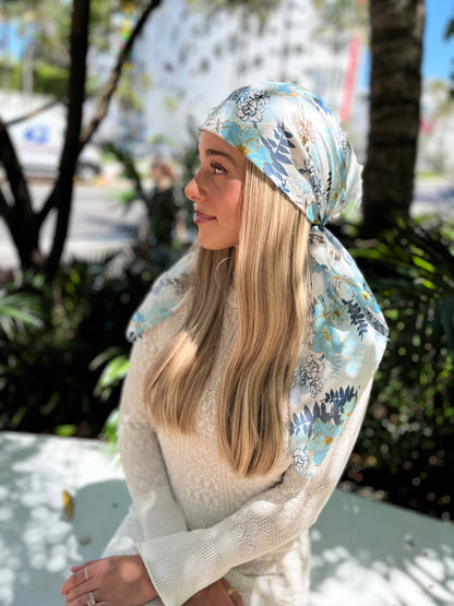 The Scarf Bar Blue Haze Florals Square Headscarf - 08-TSB