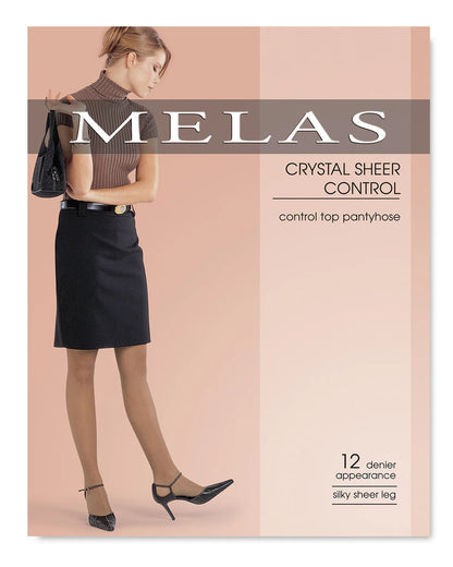 Melas Womens 12 Denier Soft Sheen Crystal Sheer Control Top Pantyhose - As-609
