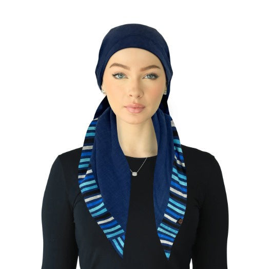 Cherie Accessories Open Back Adjustable Pre-Tied Headscarves Striped Border - SP-316A