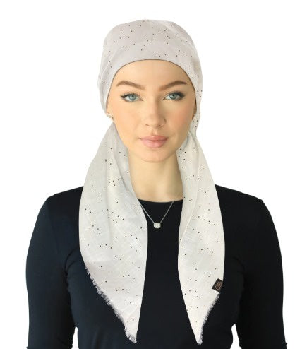 Cherie Accessories Open Back Adjustable Pre-Tied Headscarves Sparkle Fringe Design - SP-325A