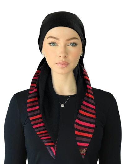 Cherie Accessories Closed Back Adjustable Pre-Tied Headscarves Striped Border - SPC-316A