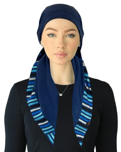 Cherie Accessories Closed Back Adjustable Pre-Tied Headscarves Striped Border - SPC-316A