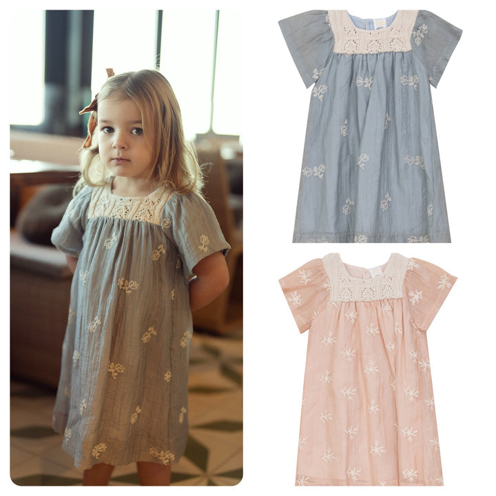 Clô  Flower Embroidery Dress With Square Crochet Neck - SB5CP7146D