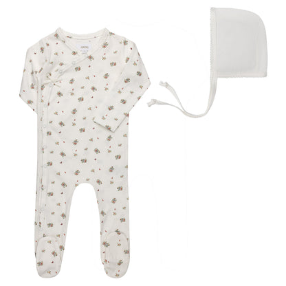 Aurora Jersey Cotton Floral Print Collection Footie + Bonnet - ASS26-0063-FB