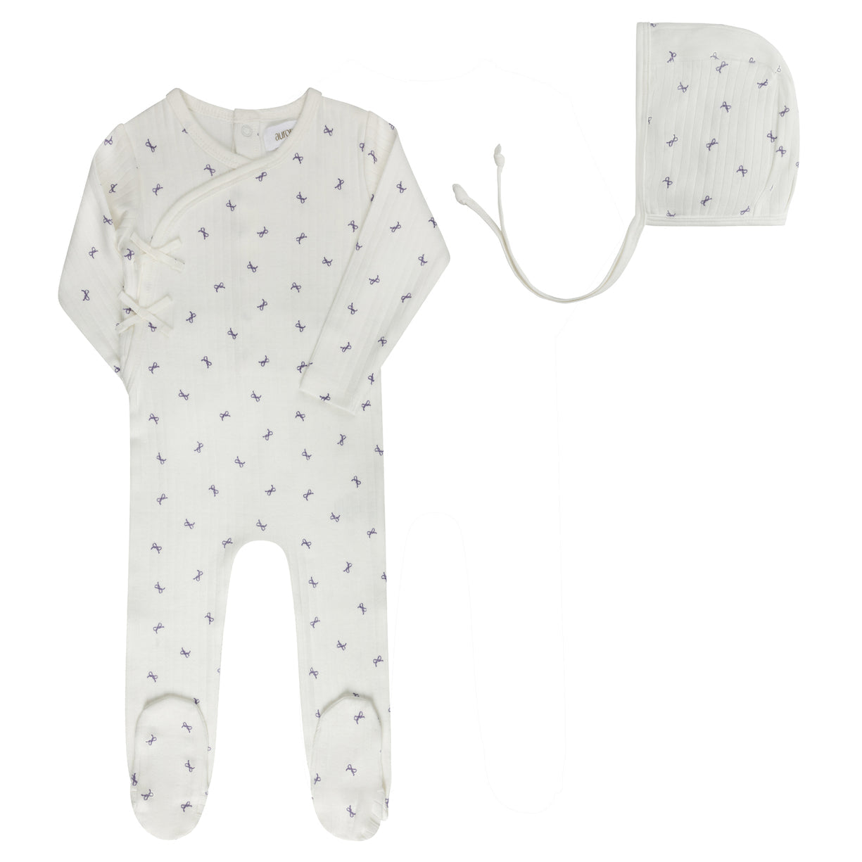 Aurora Pointelle Bow Print Collection Footie + Beanie - ASS26-0070-FB