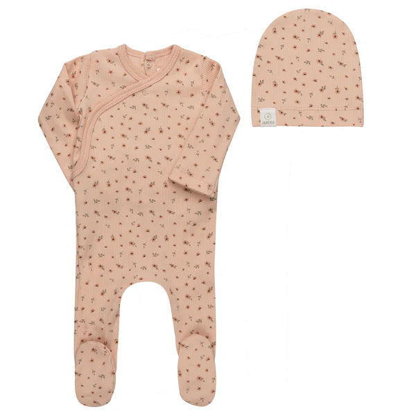 Aurora Floral Rib Collection Footie + Beanie - ASS26-0044-FB
