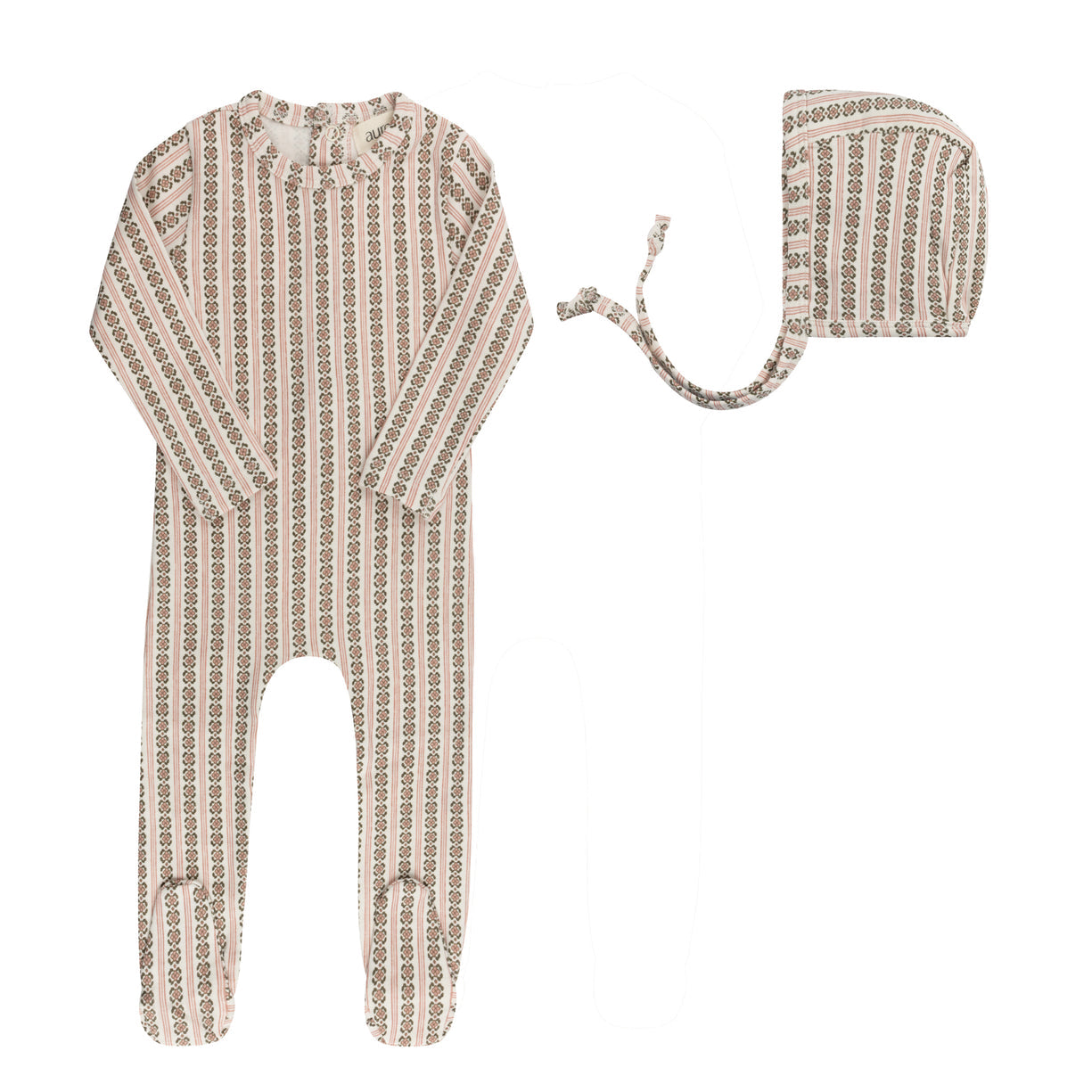 Aurora Cotton Rib Linear Leaf Collection Footie + Bonnet - ASS26-0055-FB