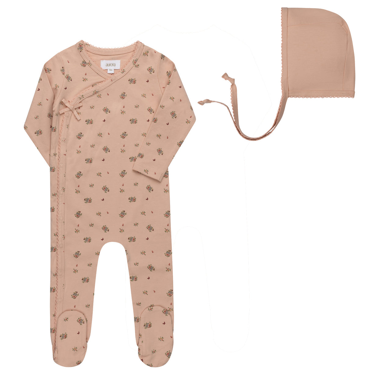 Aurora Jersey Cotton Floral Print Collection Footie + Bonnet - ASS26-0064-FB