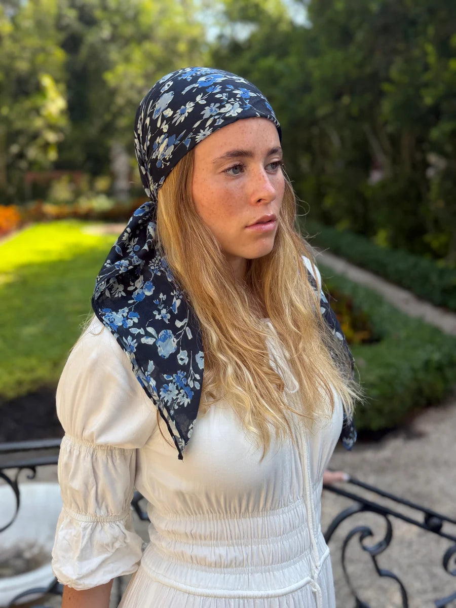 The Scarf Bar Navy Blossom Headscarf - TSB-10-AW26