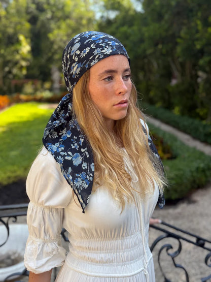 The Scarf Bar Navy Blossom Headscarf - TSB-10-AW26