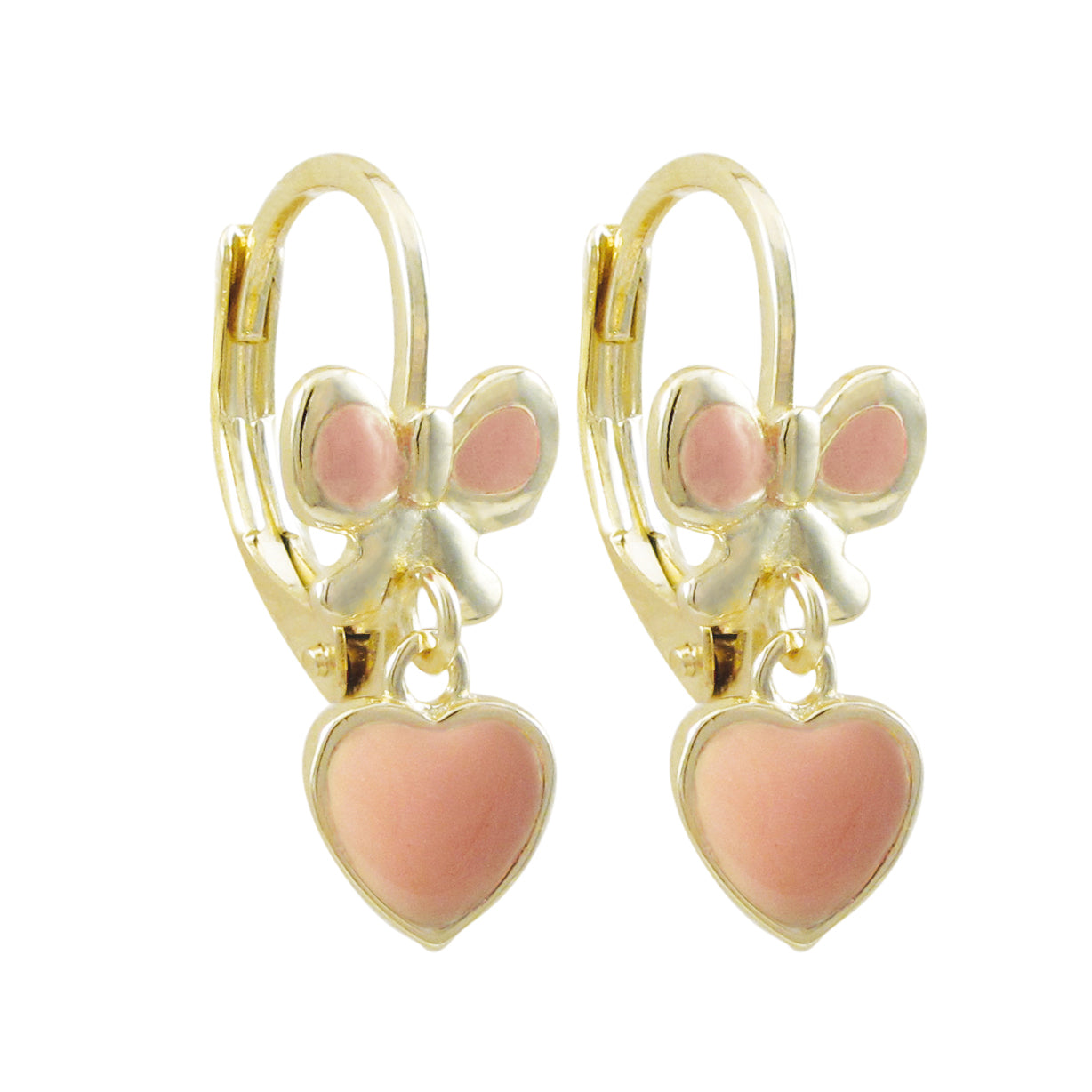Delino Enamel Heart - On Bow Gold Plated Surgical Steel Lever Back Earrings - 3EW15669-SU-GD
