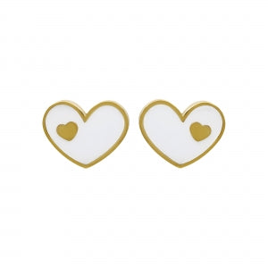 Delino Gold Plated Stainless Steel Shiny Heart On Mother Of Pearl Heart Stud Earring - 3EP4921-SU-GD