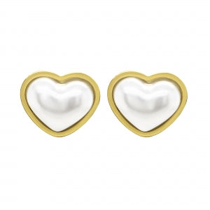 Delino Gold Plated Stainless Steel Puffy Pearl Heart Stud Earring - 3EP4922-SU-GD