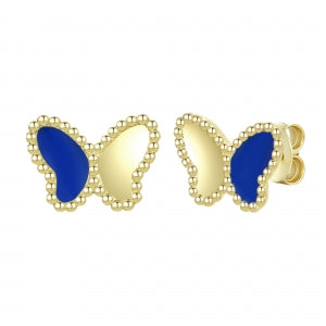 Delino Gold Plated Surgical Steel Gold And Lapis Butterfly Screwback Earrings - 3EPS4854-SU-GD