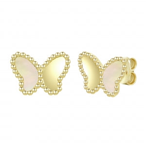 Delino Gold Plated Surgical Steel Gold And Lapis Butterfly Screwback Earrings - 3EPS4854-SU-GD