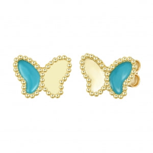 Delino Gold Plated Surgical Steel Gold And Lapis Butterfly Screwback Earrings - 3EPS4854-SU-GD