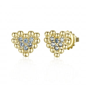 Delino Gold Plated Surgical Steel Stones Heart With Ball Border Stud ScrewBack Earrings - 3EPS4912-SU-GD