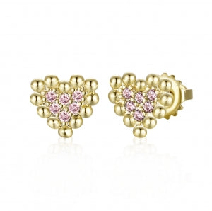 Delino Gold Plated Surgical Steel Stones Heart With Ball Border Stud ScrewBack Earrings - 3EPS4912-SU-GD
