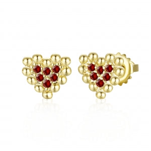 Delino Gold Plated Surgical Steel Stones Heart With Ball Border Stud ScrewBack Earrings - 3EPS4912-SU-GD