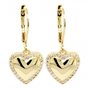 Delino Gold Plated Surgical Steel Lever Back Earrings Gold Heart With CZ Border - 3EW4672-SU-GD