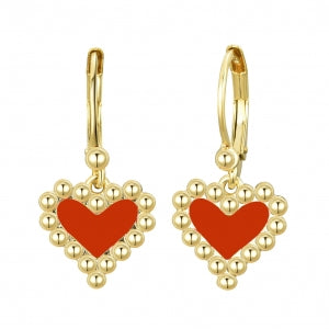 Delino Red Enamel Heart Gold Plated Surgical Steel Lever Back Earrings - 3EW4836-SU-GD