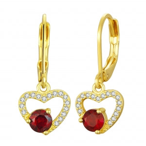 Delino Gold Plated Stone And CZ Heart Shaped Surgical Steel Leverback Earrings - 3EW4848-SU-GD