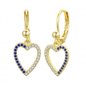 Delino White Cz Open Heart Design On Gold Plated Surgical Steel Lever Back Earrings - 3EW4863-SU-GD