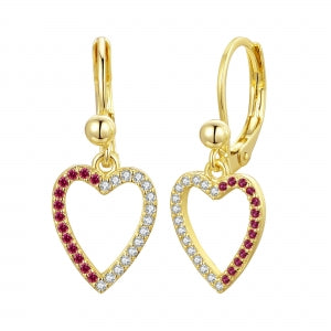 Delino White Cz Open Heart Design On Gold Plated Surgical Steel Lever Back Earrings - 3EW4863-SU-GD