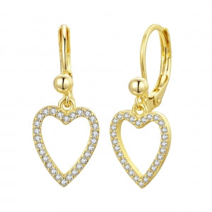 Delino White Cz Open Heart Design On Gold Plated Surgical Steel Lever Back Earrings - 3EW4863-SU-GD