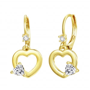 Delino White Heart Shaped Cz On Open Heart Gold Plated Surgical Steel Lever Back Earrings - 3EW4870-SU-GD