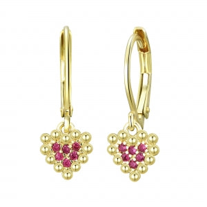 Delino Gold Plated Surgical Steel Ruby Pave Heart Lever Back Earring - 3EW4883-SU-GD