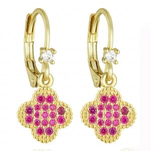 Delino Gold Plated Surgical Steel CZ Pave Clover On Lever Back Earrings - 3EW49-SU-GD