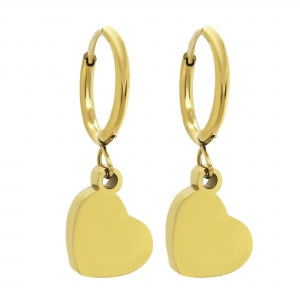 Delino Gold Plated Stainless Steel Heart On Hoop Earrings - 3EW4918-SU-GD