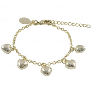 Delino Gold Plated Brass Puffy Heart Charms On Gold Plated Brass Chain Bracelet - 6B392-B-GD