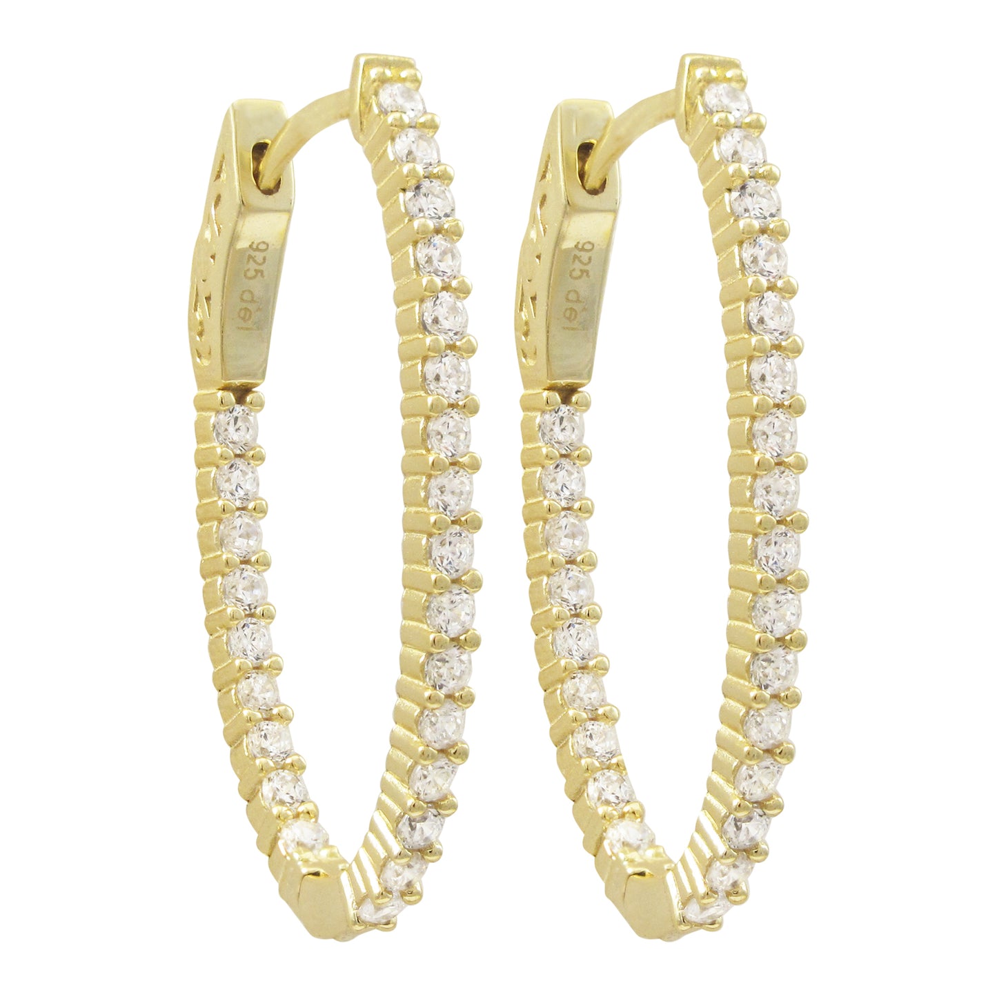 Delino Gold Plated Sterling Silver - Oval CZ Hoop Earrings With Hinge Closure - 7EP638-SS-GD
