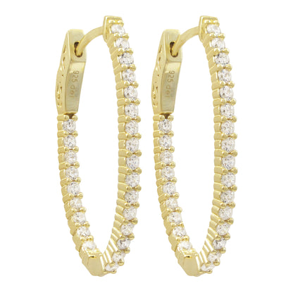 Delino Gold Plated Sterling Silver - Oval CZ Hoop Earrings With Hinge Closure - 7EP638-SS-GD