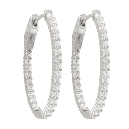 Delino Gold Plated Sterling Silver - Oval CZ Hoop Earrings With Hinge Closure - 7EP638-SS-GD