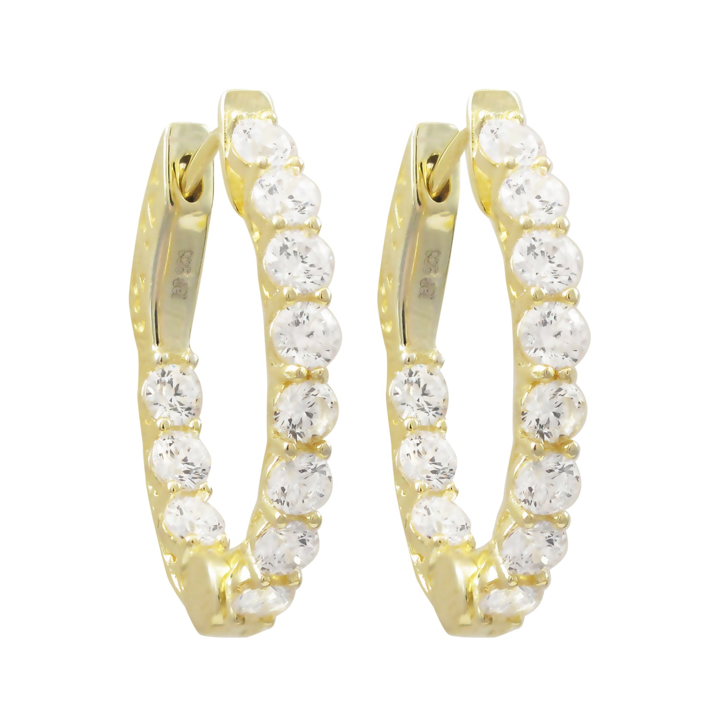 Delino Gold Plated Sterling Silver - CZ Oval Hoop Earrings With Hinge Closure - 7EP656-SS-GD