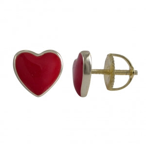 Delino Enamel 7x8mm Heart Stud - Gold Plated Sterling Silver Post - Screw Back Earrings - 7EP122-SS-GD