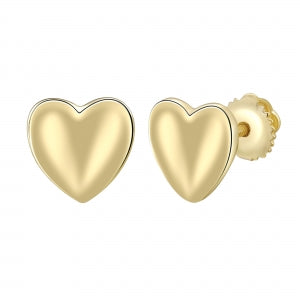Delino Gold 7x8mm Heart Stud - Gold Plated Sterling Silver Post - Screw Back Earrings - 7EP122-SS-M-GD