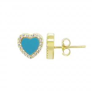Delino Gold Plated Sterling Silver CZ Heart Post Stud Earrings - 7EP459-SS-GD
