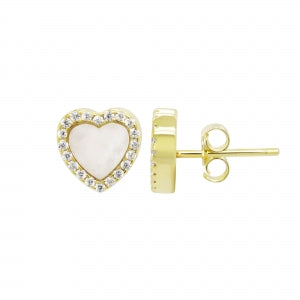 Delino Gold Plated Sterling Silver CZ Heart Post Stud Earrings - 7EP459-SS-GD